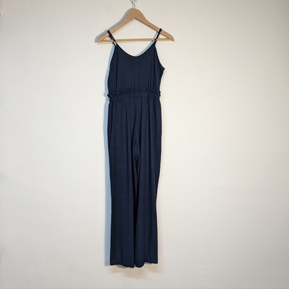 Monteau Navy Blue Cami Wide Leg Jumpsuit Elastic Waist Size Small - Picture 3 of 12